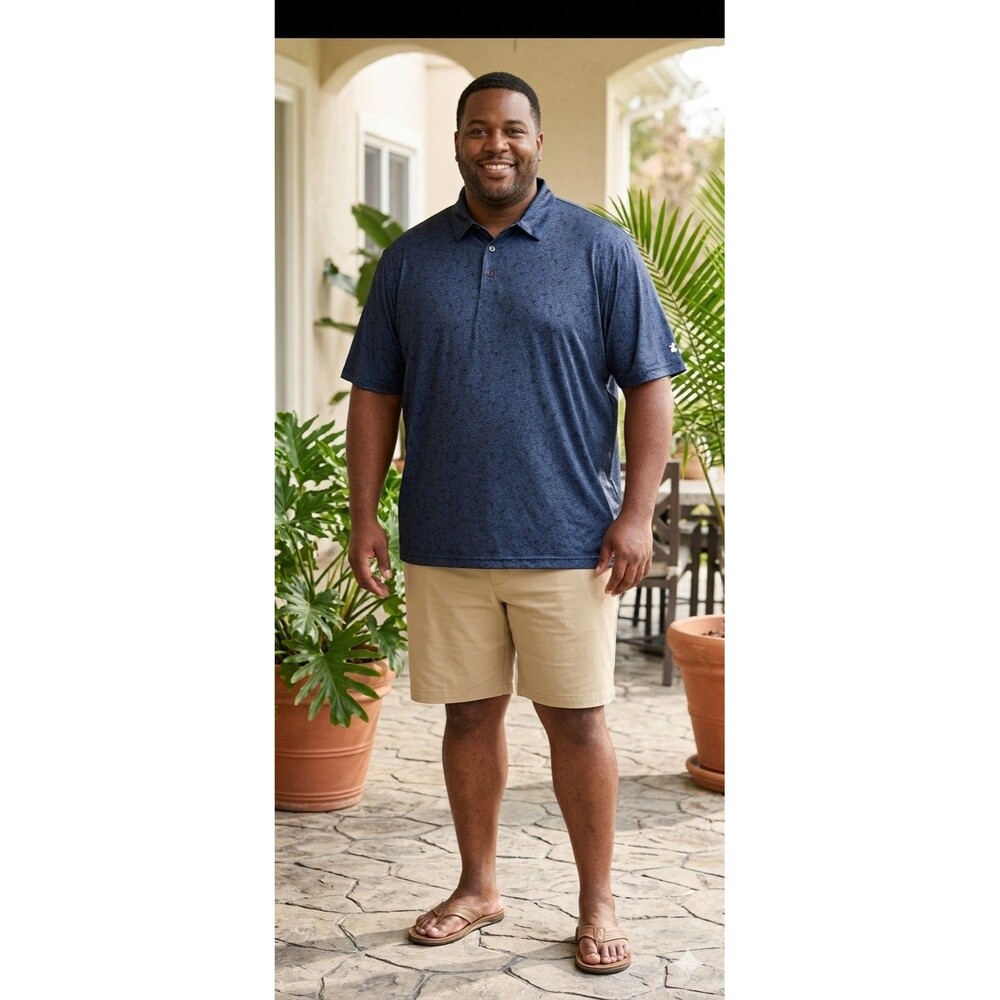 Michel Rouen Performance Polo Mens 4XL Big & Tall Stretch Blue Short Sleeve